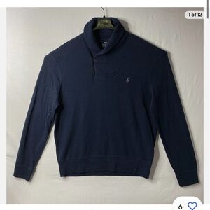Polo Ralph Lauren Mens XXL Navy Blue Double Knit Shawl Collar Pullover Sweater